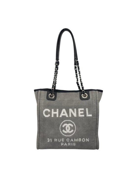 Chanel Handbags - Chanel Deauville PM Tote Bag Canvas Gray